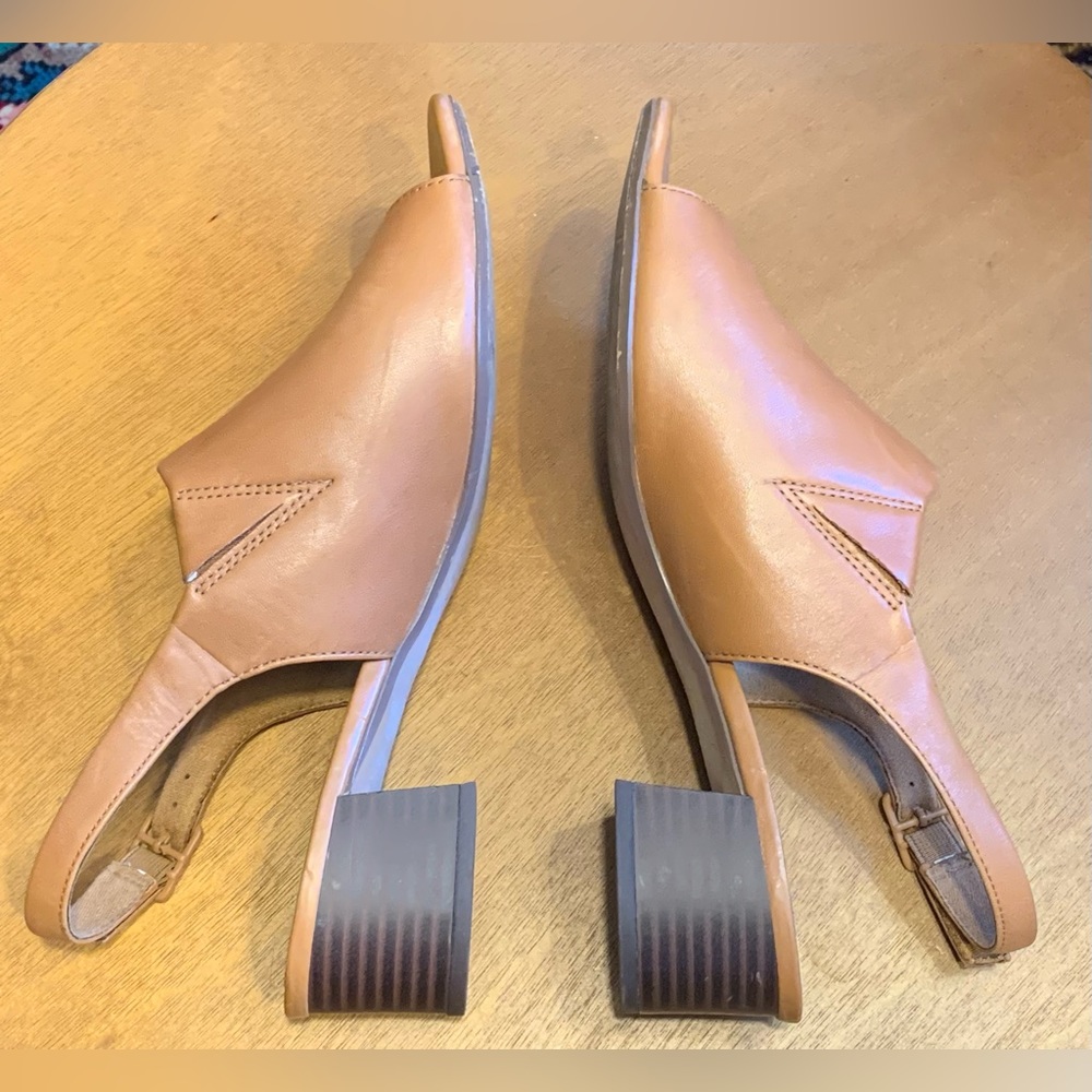 Clarks Tan Brown Leather Sandals with Block Heel - Picture 3 of 7